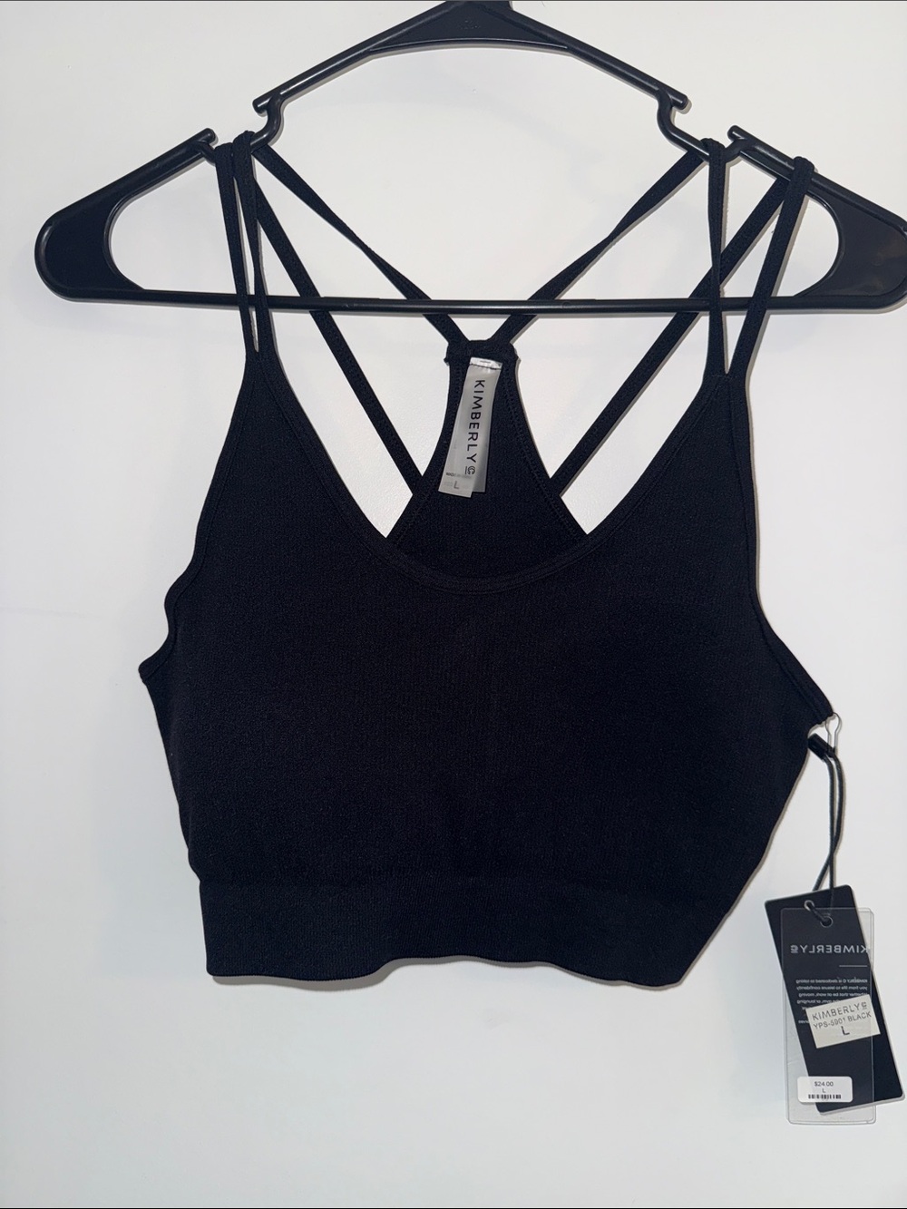 Kimberly V Black Strappy Ribbed Crop Bralette